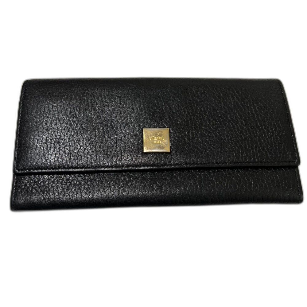 Celine Paris Leather Folding Wallet Black